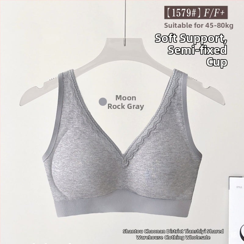 Безшевен дантелен сутиен с широки фиксирани презрамки, пълна чашка, тънкоформована чашка, дантелен плат найлонова основа, подплата модал, дишащ и удобен