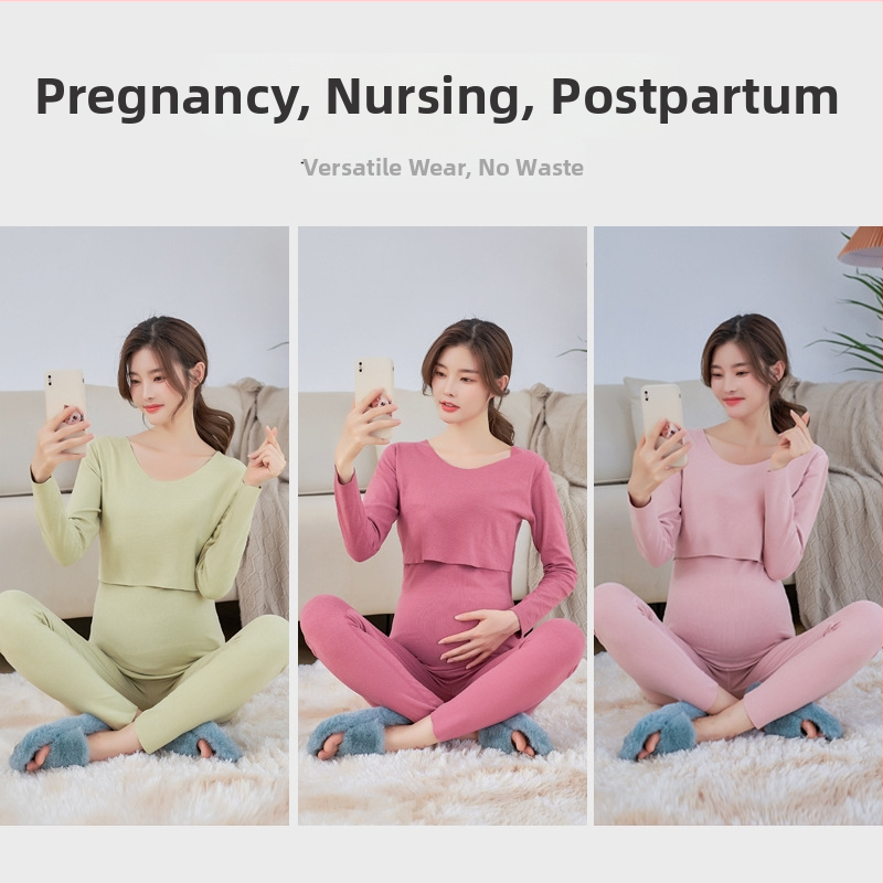 Tehotenský set na dojčenie: top a nohavice, dlhý rukáv, otvor na dojčenie, pletená látka z polyesteru a elastanu