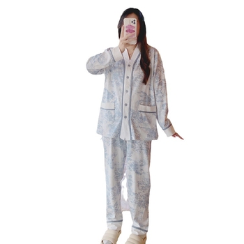 Set pijamale maternitate și alăptare, bumbac, mâneci lungi, deschidere pentru alăptare în față, model desen animat, toamnă 2023