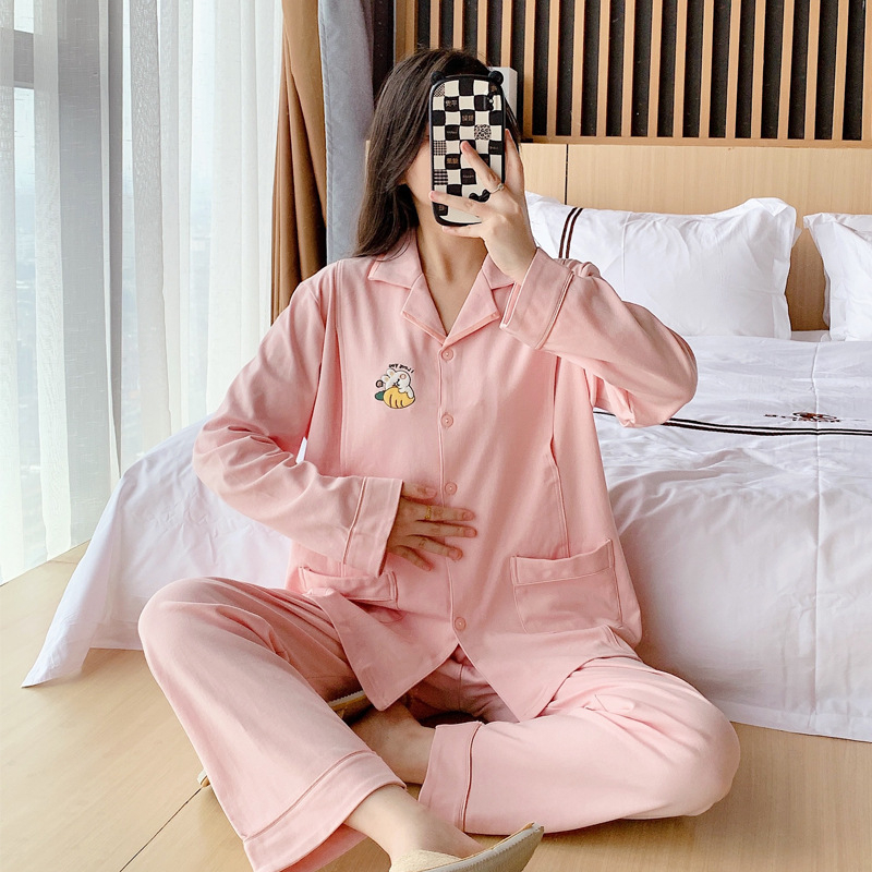 Set pijamale maternitate și alăptare, bumbac, mâneci lungi, deschidere pentru alăptare în față, model desen animat, toamnă 2023