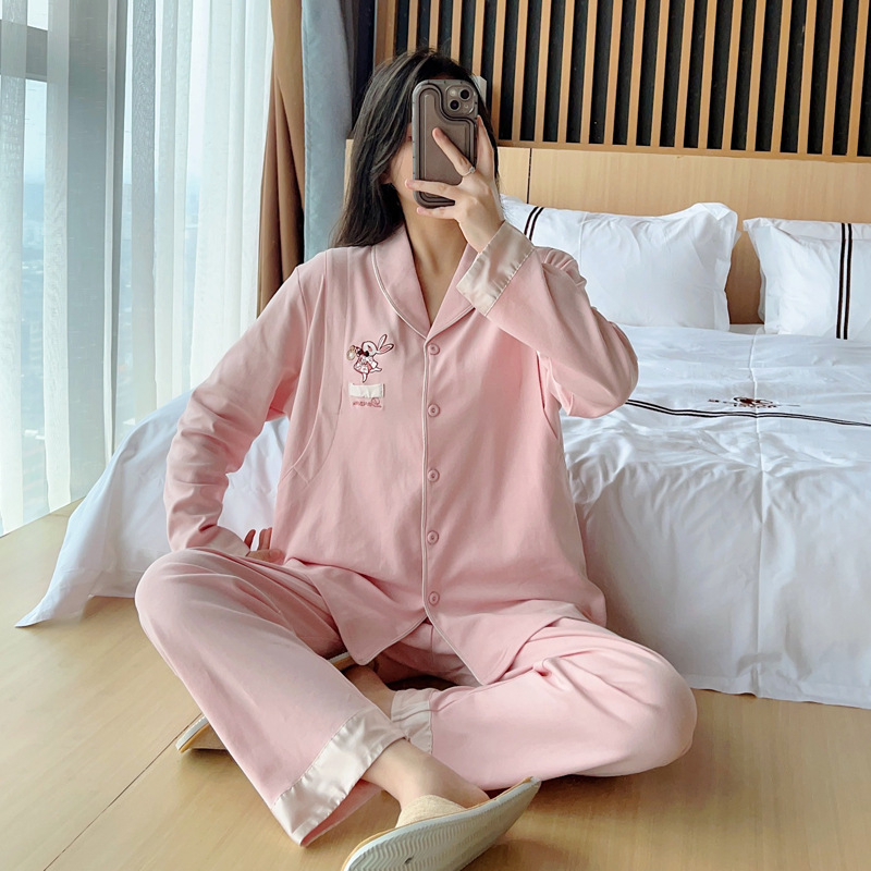 Set pijamale maternitate și alăptare, bumbac, mâneci lungi, deschidere pentru alăptare în față, model desen animat, toamnă 2023