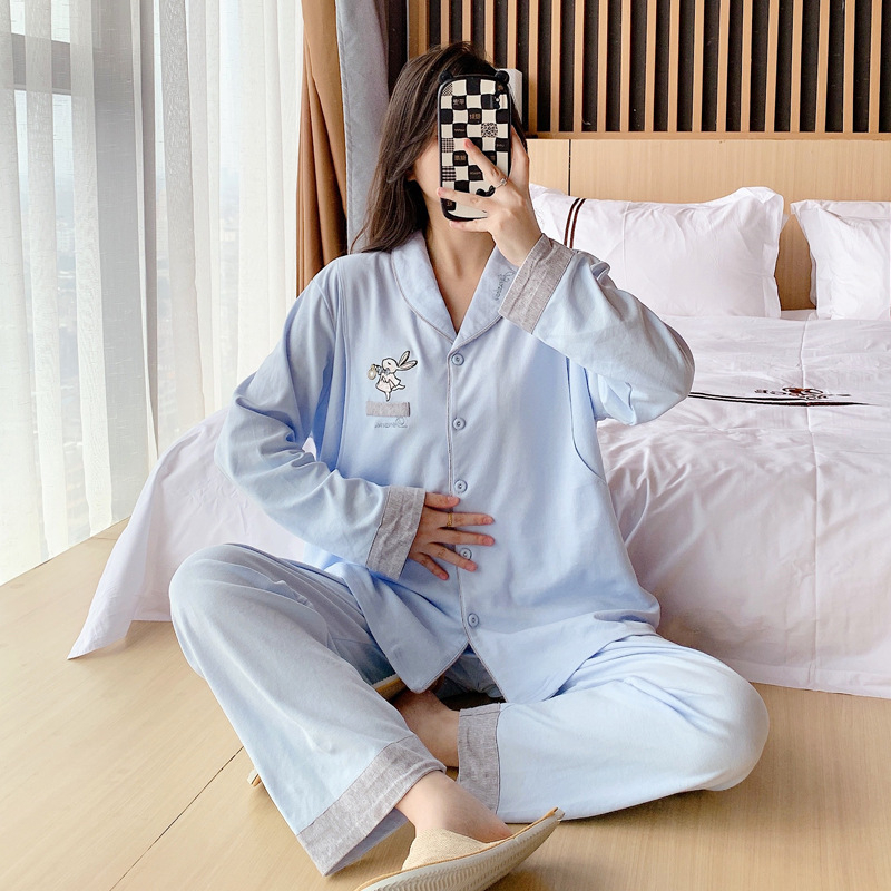 Set pijamale maternitate și alăptare, bumbac, mâneci lungi, deschidere pentru alăptare în față, model desen animat, toamnă 2023