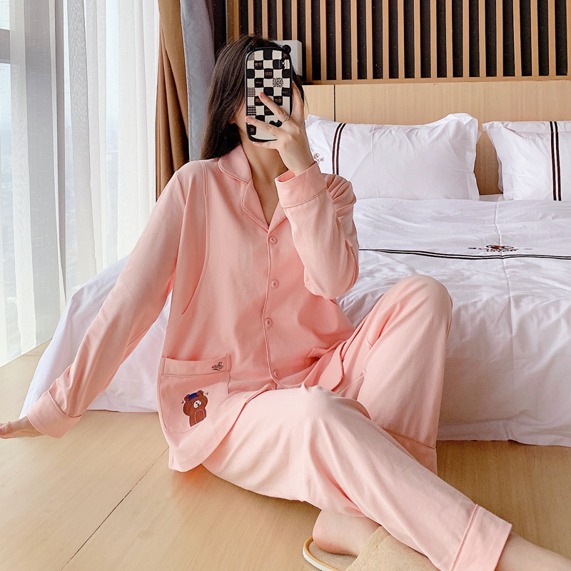 Set pijamale maternitate și alăptare, bumbac, mâneci lungi, deschidere pentru alăptare în față, model desen animat, toamnă 2023