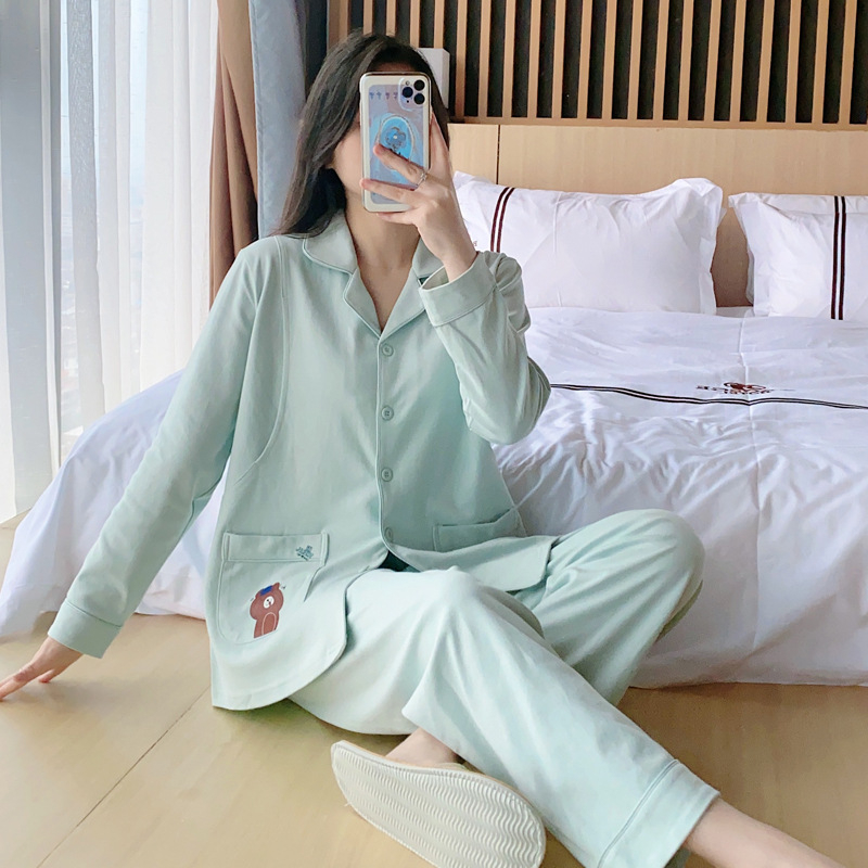 Set pijamale maternitate și alăptare, bumbac, mâneci lungi, deschidere pentru alăptare în față, model desen animat, toamnă 2023