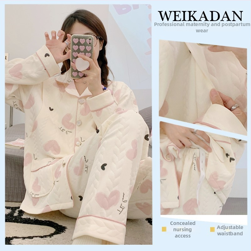 Po pôrode dojčenský pyžamový set na dojčenie, dlhé rukávy; zmes bavlna-poliester (50-70% bavlna, 30-50% polyester); otvor na dojčenie nastaviteľný; jeseň-zima.