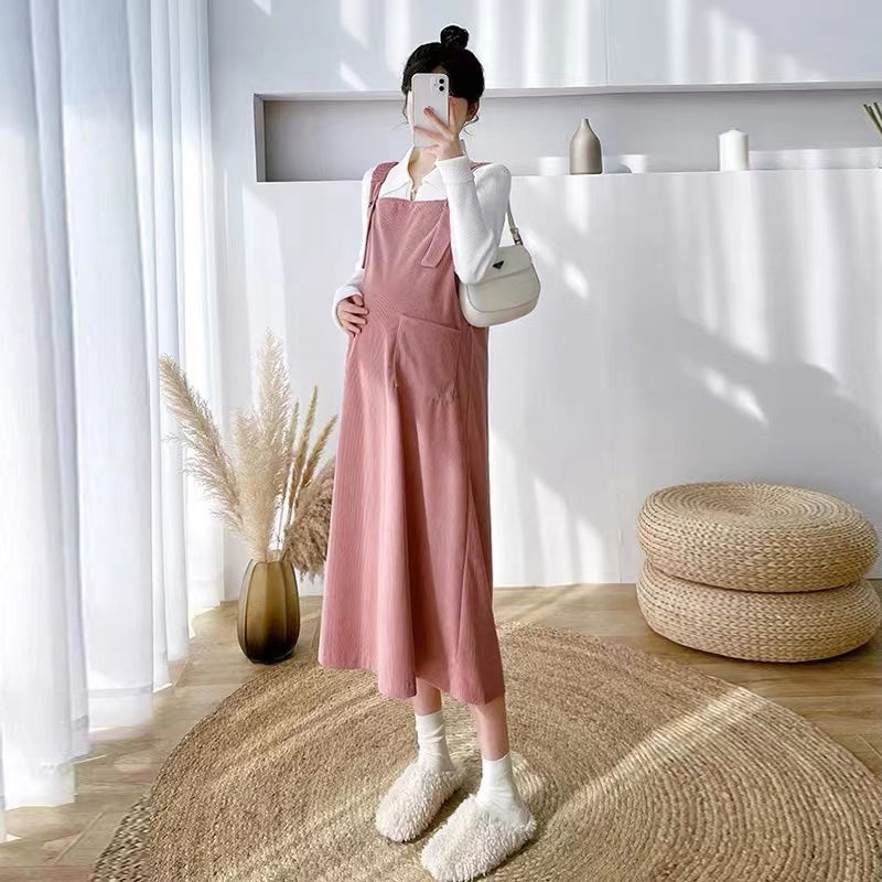 Tehnički set: haljina s trakama od cordury za trudnoće, pulover, dugi rukavi, srednja duljina, ležeran kroj, street fashion stil