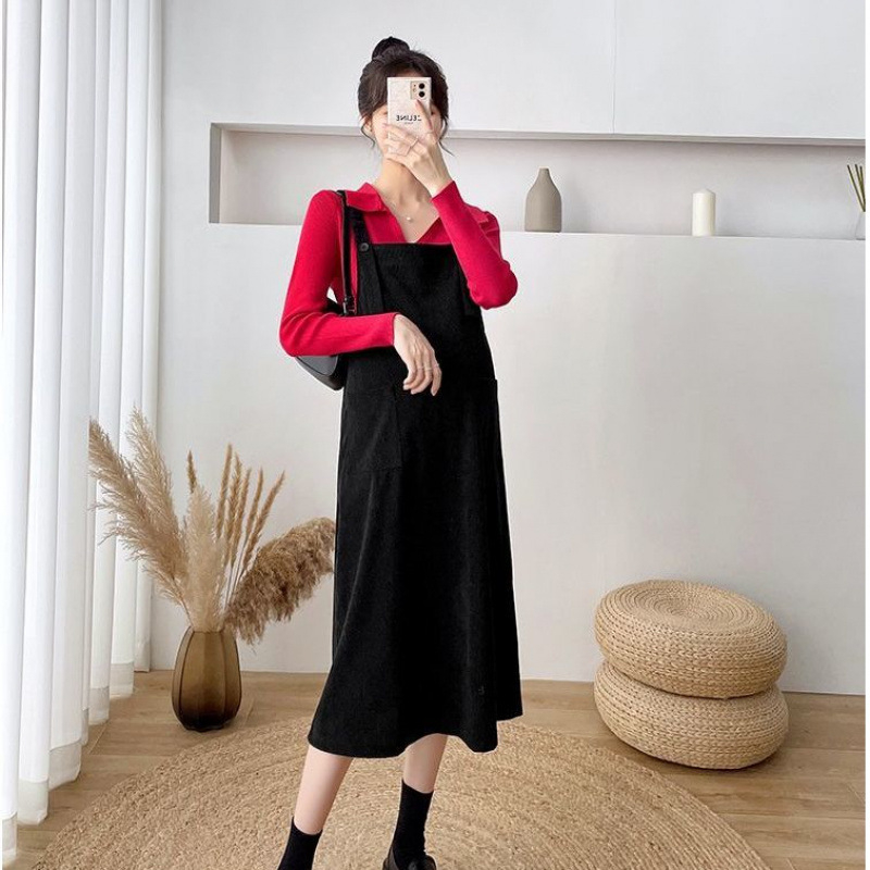 Tehnički set: haljina s trakama od cordury za trudnoće, pulover, dugi rukavi, srednja duljina, ležeran kroj, street fashion stil