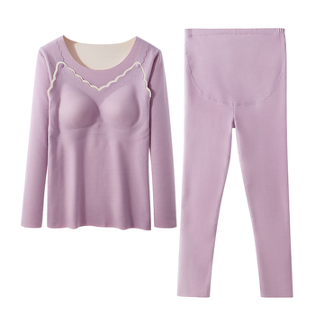 Set postnatal pentru alăptare cu mâneci lungi și pantaloni, model color block, țesătură poliester/spandex, deschidere pentru alăptare, iarna 2024