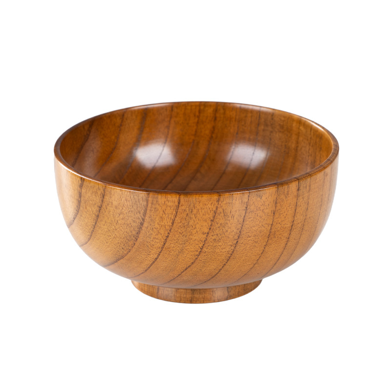 Fából készült tál háztartási japán étkészlethez, vastagított kialakítású, égésálló tál tészta és leves számára, kör alakú, kézzel rajzolt felülettel, modern letisztult stílus, testreszabható logó