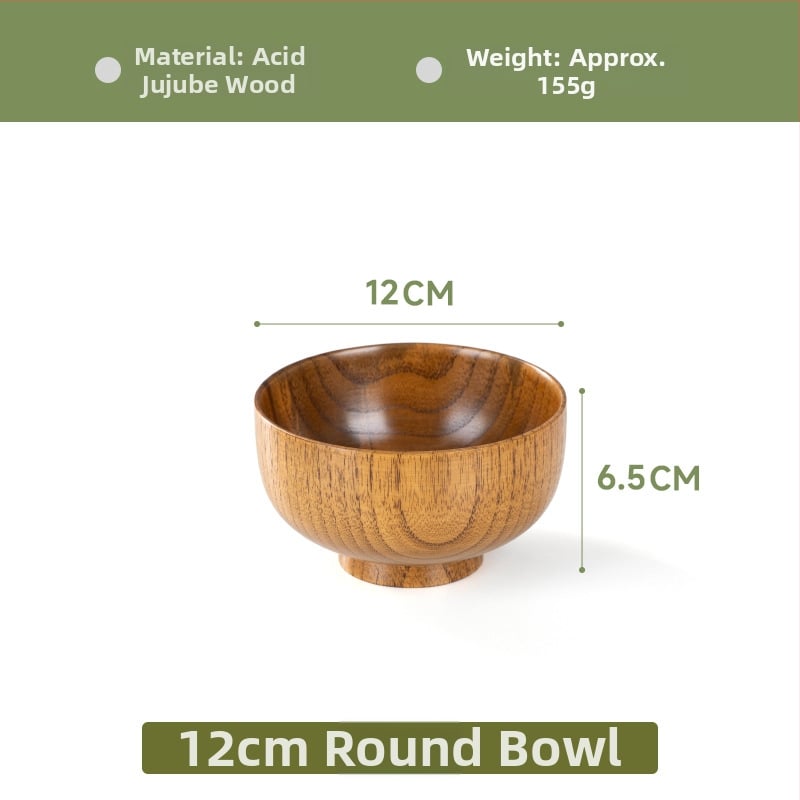 Fából készült tál háztartási japán étkészlethez, vastagított kialakítású, égésálló tál tészta és leves számára, kör alakú, kézzel rajzolt felülettel, modern letisztult stílus, testreszabható logó