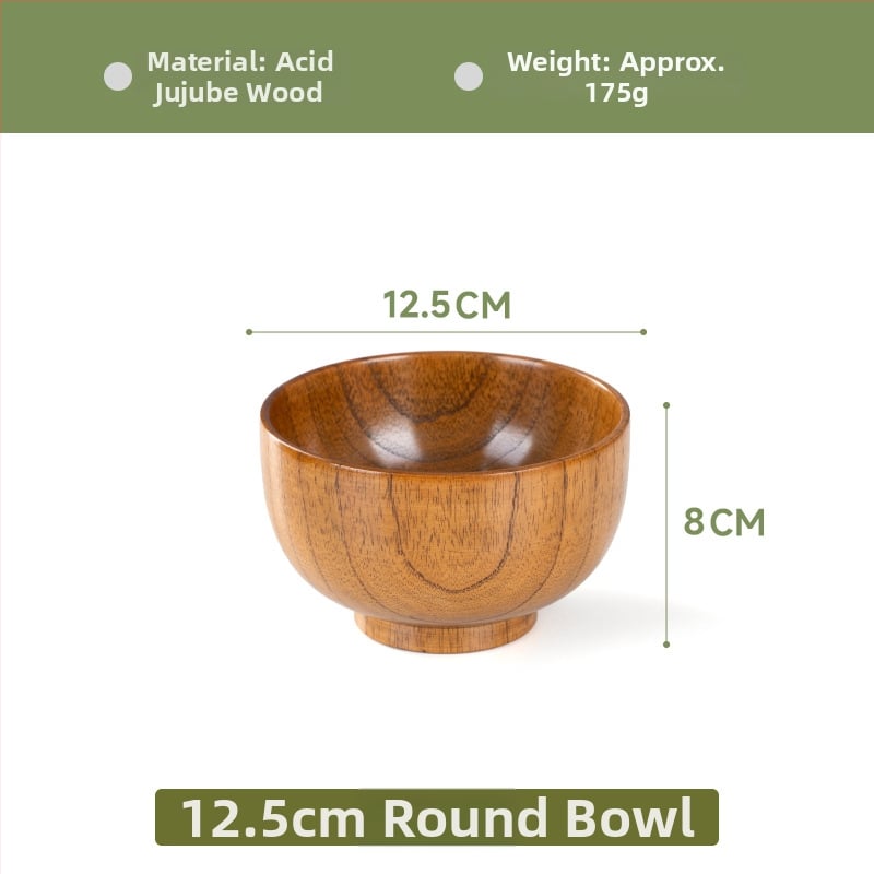 Fából készült tál háztartási japán étkészlethez, vastagított kialakítású, égésálló tál tészta és leves számára, kör alakú, kézzel rajzolt felülettel, modern letisztult stílus, testreszabható logó