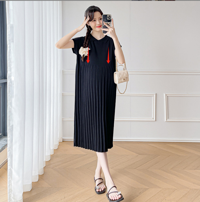 Trudnička haljina, bez rukava, ice silk tkanina, midi duljina, plisirani panel, poliesterska smjesa 50–70%