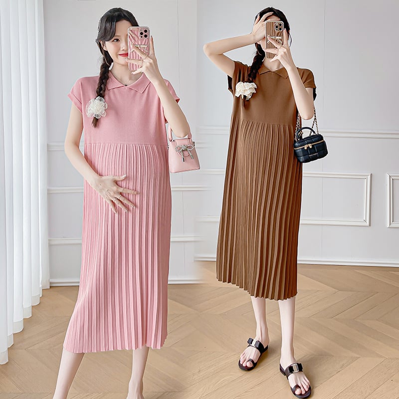 Trudnička haljina, bez rukava, ice silk tkanina, midi duljina, plisirani panel, poliesterska smjesa 50–70%