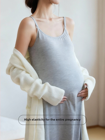 Tehotenské šaty na kojenie z modalového vlákna so spandexom; bez rukávov, okrúhly výstrih, stredná dĺžka, otvor na kojenie