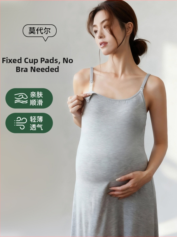 Tehotenské šaty na kojenie z modalového vlákna so spandexom; bez rukávov, okrúhly výstrih, stredná dĺžka, otvor na kojenie