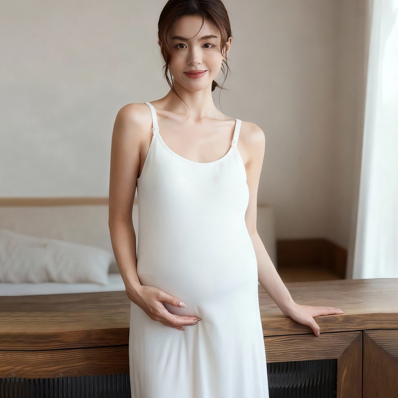 Tehotenské šaty na kojenie z modalového vlákna so spandexom; bez rukávov, okrúhly výstrih, stredná dĺžka, otvor na kojenie