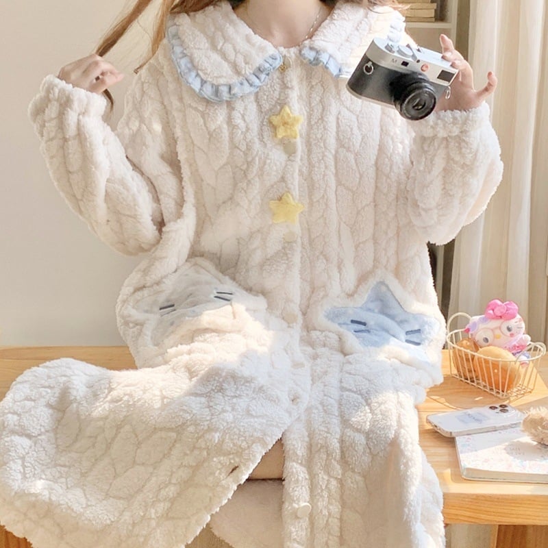 Trudnička noćna haljina za dojenje s cvjetnim uzorkom, dugi rukavi, koralni flis materijal, 95% poliester, jesen-zima.