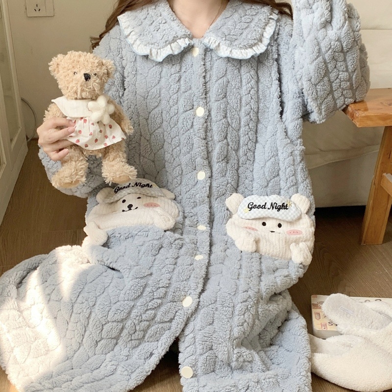 Trudnička noćna haljina za dojenje s cvjetnim uzorkom, dugi rukavi, koralni flis materijal, 95% poliester, jesen-zima.