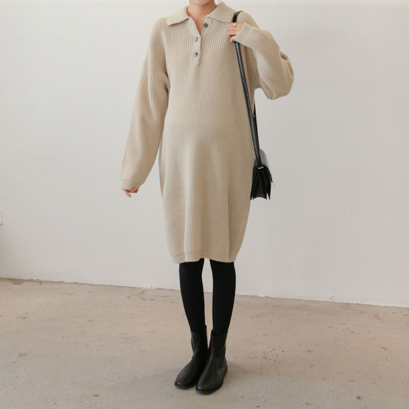 Haljina PANDI, s reversom, dugi rukavi, poliester, 95% poliester, midi duljina, retro stil