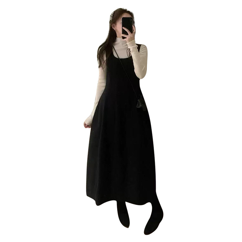 Trudnički set: top s dugim rukavima i okruglim izrezom od pamuka i poliestera, slojevita veste, midi suknja tipa vila, gradski stil