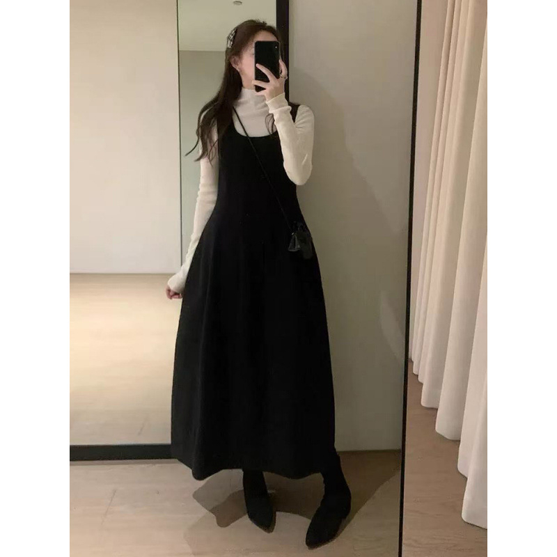 Trudnički set: top s dugim rukavima i okruglim izrezom od pamuka i poliestera, slojevita veste, midi suknja tipa vila, gradski stil
