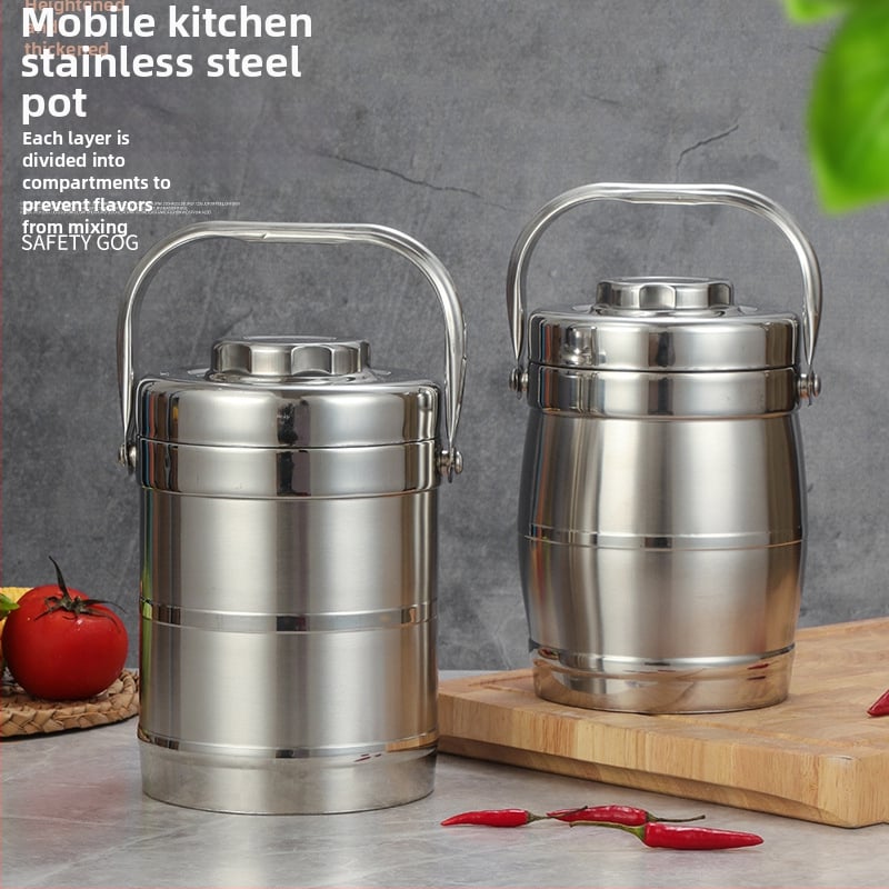 Rozsdamentes acélból készült vákuum-izolált ebédbox, dob alakú, 2 L kapacitás