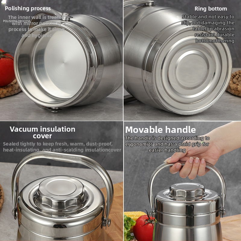Nerūdijančio plieno maisto dėžutė su vakuumine izoliacija, būgno formos, 2 l talpa