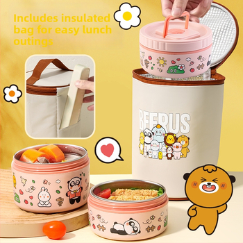 304 rozsdamentes acélból készült hőszigetelt ebédes doboz, többszintű osztályozó kialakítás, mikrohullámú sütőben használható, testreszabás elérhető