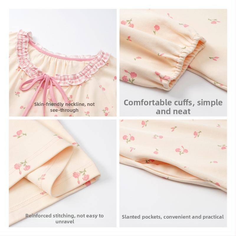 Νυχτικό από ελαστικό βαμβάκι για γυναίκες, μακριά μανίκια, στρογγυλός λαιμός, pull-over, μακρύ φόρεμα-φούστα, άνοιξη–φθινόπωρο, εγκυμοσύνη