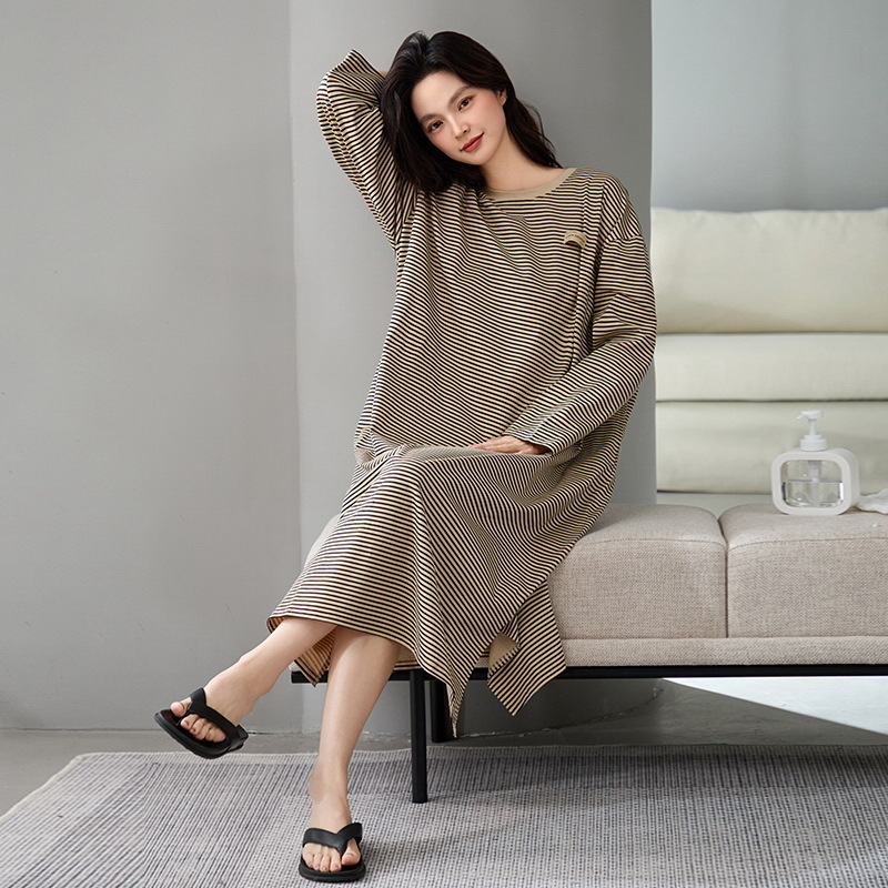 Αντιβακτηριακό νυχτικό με μακριά μανίκια από 100% βαμβάκι, ενιαίο κόψιμο, Κορεατικό στυλ