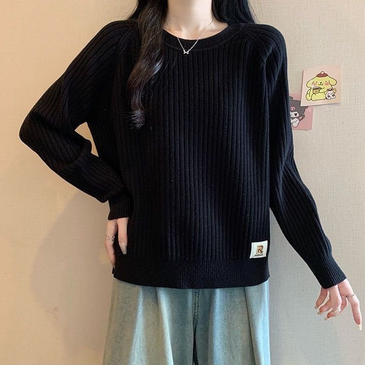 Oversize džemper s okruglim izrezom, Ice Silk materijal, rukav princeze, pleteni pulover