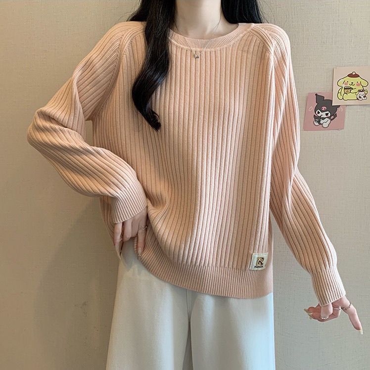 Oversize džemper s okruglim izrezom, Ice Silk materijal, rukav princeze, pleteni pulover