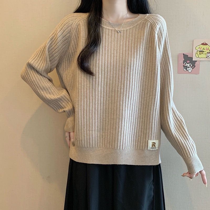 Oversize džemper s okruglim izrezom, Ice Silk materijal, rukav princeze, pleteni pulover