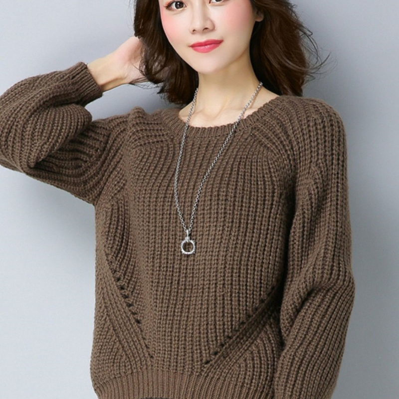 Pulover tricotat Ice Silk pentru femei – guler rotund, mâneci prințese, primăvara 2025, detaliu cusut