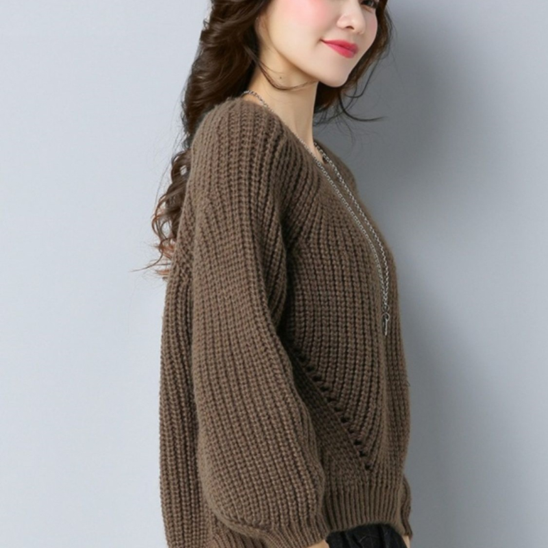 Pulover tricotat Ice Silk pentru femei – guler rotund, mâneci prințese, primăvara 2025, detaliu cusut