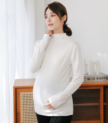 Kismama kötött felső, koreai stílus, magas rugalmasság, magas gallér, hosszú ujjú, közepes hosszúságú, modal anyag, 95% viszkóz.