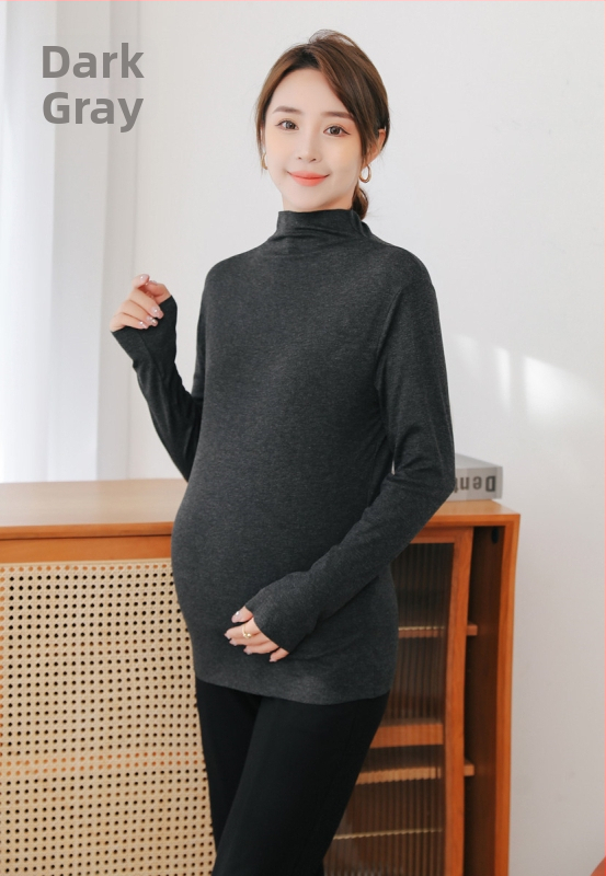 Kismama kötött felső, koreai stílus, magas rugalmasság, magas gallér, hosszú ujjú, közepes hosszúságú, modal anyag, 95% viszkóz.