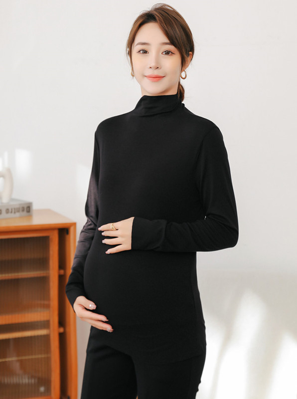 Kismama kötött felső, koreai stílus, magas rugalmasság, magas gallér, hosszú ujjú, közepes hosszúságú, modal anyag, 95% viszkóz.