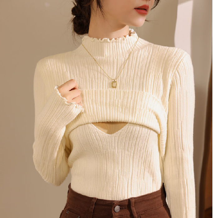 Szoptatós kismama pulóver álló gallérral, hosszú ujjú, szoptatási nyílással, pamut-akril keverékből készült, 30–50% akril