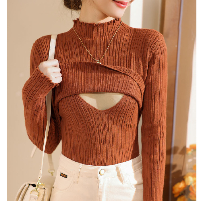 Szoptatós kismama pulóver álló gallérral, hosszú ujjú, szoptatási nyílással, pamut-akril keverékből készült, 30–50% akril