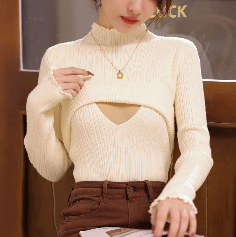 Szoptatós kismama pulóver álló gallérral, hosszú ujjú, szoptatási nyílással, pamut-akril keverékből készült, 30–50% akril