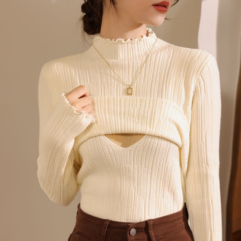 Szoptatós kismama pulóver álló gallérral, hosszú ujjú, szoptatási nyílással, pamut-akril keverékből készült, 30–50% akril