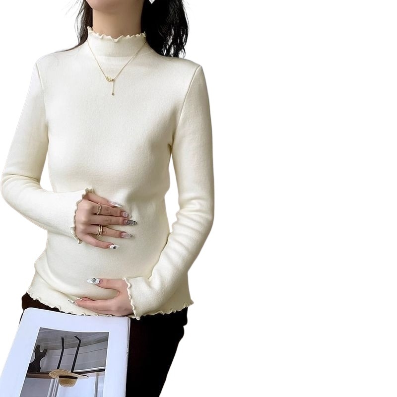 Kismama póló dupla oldalsó bolyhos Chenille belső résszel, őszi-téli melegítéshez, fél magas gallér, 3/4 hosszú ujjú, Spandex-tartalom 50–70%