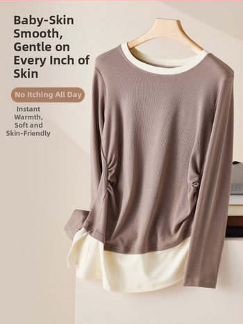 Pamut kismama felső hosszú ujjú, kerek nyakkal, karcsúsított fazon