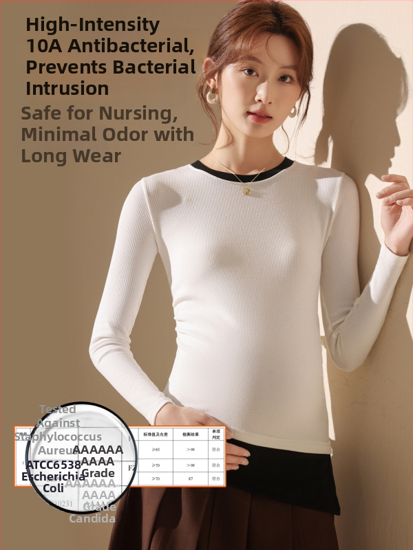 Pamut kismama felső hosszú ujjú, kerek nyakkal, karcsúsított fazon