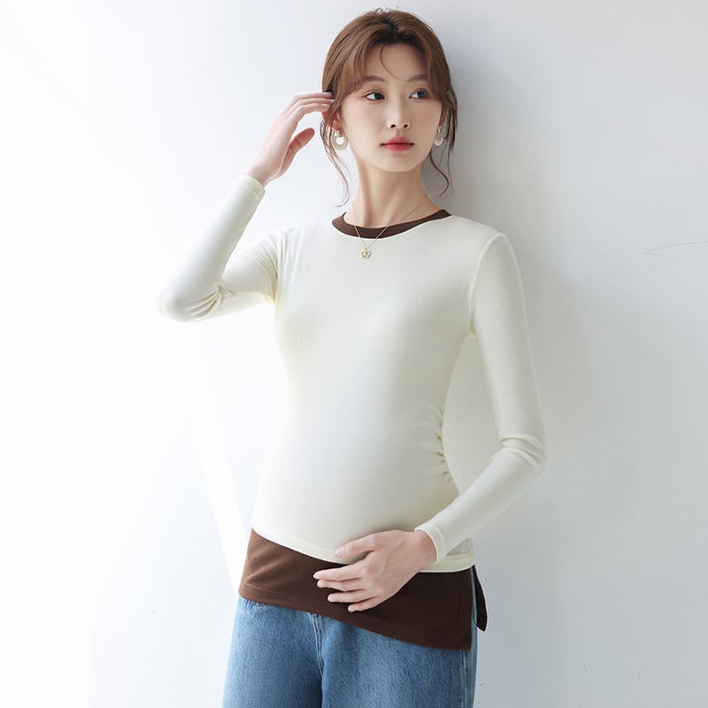 Pamut kismama felső hosszú ujjú, kerek nyakkal, karcsúsított fazon