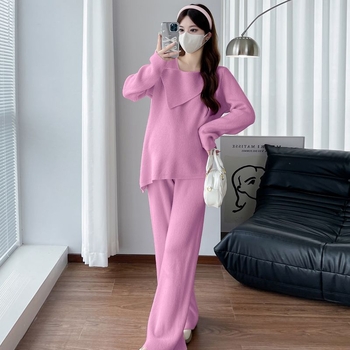 Terhességbarát Chenille nadrágkosztüm szett hosszú ujjúval, laza szabás, 3/4-es nadrág, Spandex 30% alatt