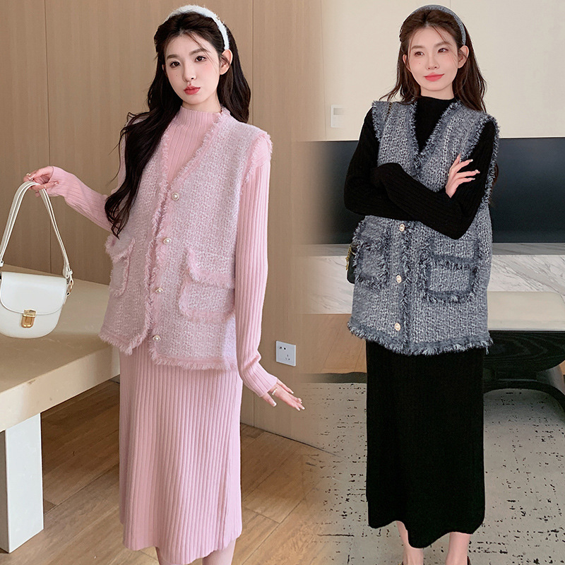 Kostim sa suknjom | Uzorak: Houndstooth | Pleteni materijal | Poliester 50-70% | Akril <30% | Duljina: midi suknja