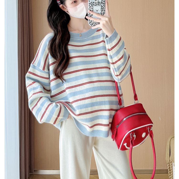 Trudnički prugasti chenille pleteni top, 3/4 rukava, korejski ležerni stil