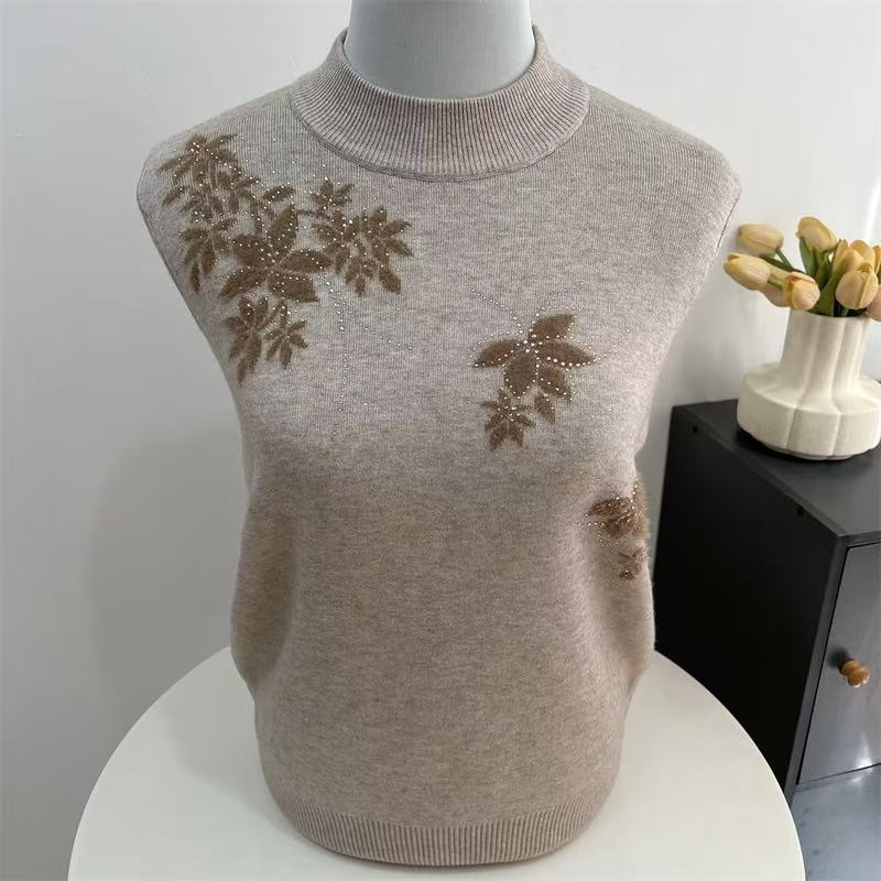 Literāri retro adīts tops, TR audums, PVC ≤30% + Citi 30–50%, princeses piedurknēm, pusaugšējais apkaklīte, brīvs piegriezums